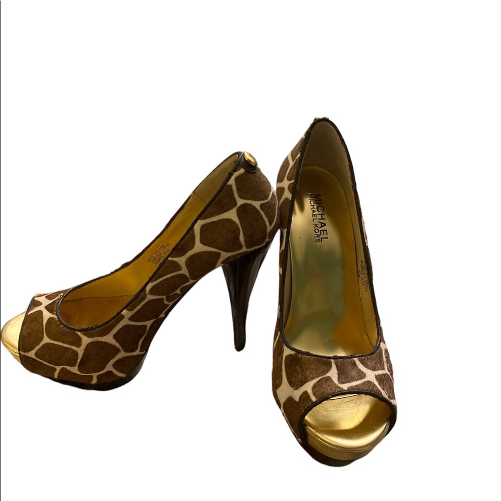 Michael Kors brand peep toe high heels haircalf